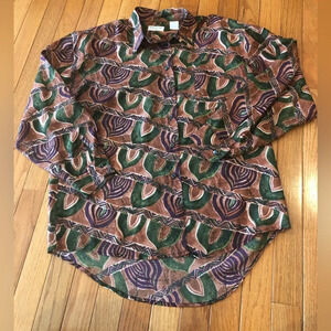 Robert Stock Limited 100% Silk Button Down Shirt/Blouse W/Shoulder Pads